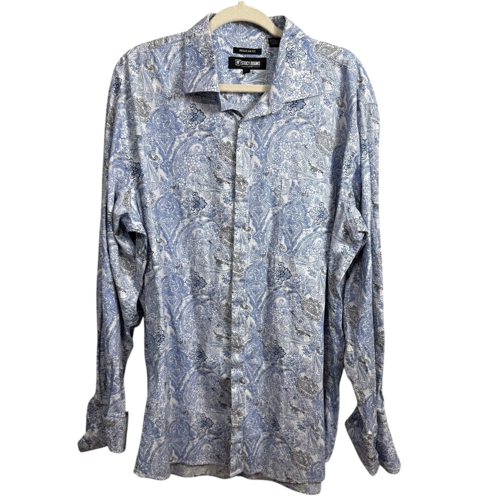 Men's Stacy Adams Button Down Shirt Size 18 36/37 Blue Paisley